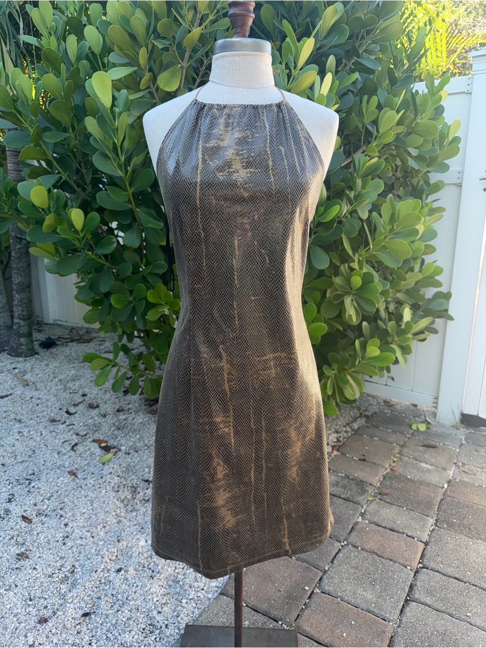 Y2k Aziz Snakeskin Sleeveless Brown Halter Sheath Dress